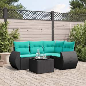 Ensemble de canapés de patio en polyrotin noir moderne avec coussins, mobilier d'extérieur pour 5 personnes, design contemporain - Product Image 3