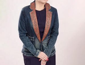 Western Leather Jacket Western Sport Jacket Women Sport <b>Blazer</b> Womens Leather Jacket Women Denim Coat with Hand Tooling Carving - Product Image 3