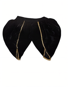 Kurta de terciopelo con adornos y mangas largas, dupatta y dhoti liso - Negro - Product Image 6