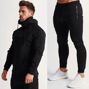Ensemble de survêtement kaki pour homme, sweat-shirt à capuche à manches longues, poches latérales, fermeture à cordon, vêtement décontracté respirant, coupe ajustée, 100% coton, 2 pièces - Product Image 3