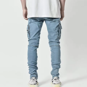 Pantalons en jean stretch slim fit pour hommes, style vintage, gris et noir, vente en gros - Product Image 6