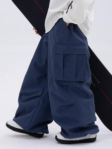 Pantalons de ski tendance pour hommes et femmes, pantalons imperméables pour hommes, coupe large, 100% polyester, grande taille avec poche cargo beige - Product Image 3