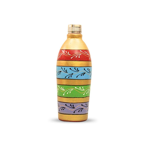 Bouteille en argile peinte à la main de 1 litre avec bouchon en acier inoxydable, bouteille d'eau en terre cuite faite à la main, bouteille décorative en terre cuite pour la maison - Product Image 5