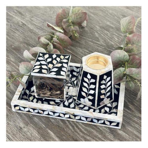 Juego de Bandeja de Madera para Bakhoor, Hermosa Bandeja Beige con Incrustaciones de Madreperla, con Caja, Bandeja Hecha a Mano, Pequeño Mubkhar, Juego de Tendencia en Toda la Península de Arabia - Product Image 1