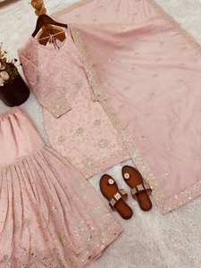 ชุดเสื้อผ้าอินเดียปากีสถานสวยงาม เรียบง่าย ทันสมัย ประดับเลื่อมลายกระจก 3 ชิ้น ผ้าฝ้ายแท้ ชุดอานาร์กาลี กุรติ กางเกงขายาว สำหรับผู้หญิง - Product Image 5