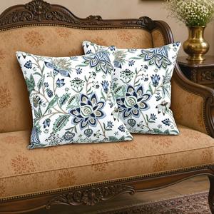 HappyKraft Luxury Hand Block <b>Printed</b> Floral Cotton Square <b>Cushion</b> Covers Concealed Zipper Closure Washable Hypoallergenic for - Product Image 1