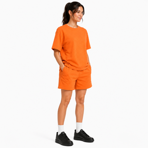 Wholesale Women Heavy Cotton Short <b>Set</b> Loose Fit T Shirt Drawstring Shorts Two Piece Short <b>Set</b> Casual Summer Streetwear Wear - Product Image 3