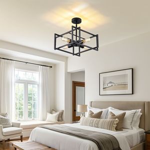 Lampadario Moderno a 4 Luci Nero Industriale a Soffitto per Cucina Stile Fattoria - Product Image 3