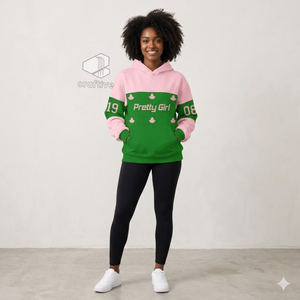 Alfa |   Kapa |   Sudadera con Capucha para Mujer Alpha Sorority, Color Verde y Rosa, Sudadera con Bloques de Color, Sudadera Universitaria, Ropa Griega - Product Image 4