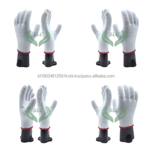 Guantes de Trabajo de Punto de Algodón Texturizado Antideslizantes con Puño Rojo y Muñequera Negra para Uso General - Product Image 4