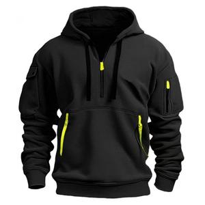 Sudadera con capucha para hombre, estilo urbano Hip-Hop, con media cremallera, color liso, manga larga, holgada, para otoño e invierno - Product Image 5