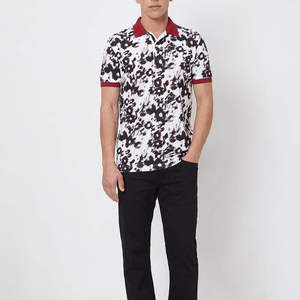 Polo homme monochrome à imprimé floral et bordure bordeaux 2026 – Coupe ajustée décontractée à manches courtes – Vêtement d'été haut de gamme - Product Image 3