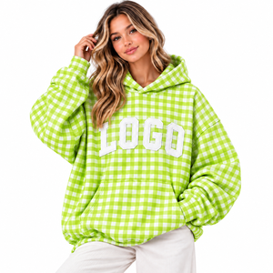 Sudadera con Capucha Oversize, Diseño a Cuadros, Manga Larga, Silueta Relajada, Estilo Casual Urbano, Cómoda para el Día a Día - Product Image 6