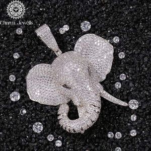 Charm_Jewells Colgante de Elefante de Plata 925 con Moissanita Micro Pavé y Baño de Oro de 18K, Joyería Hiphop Unisex - Product Image 1