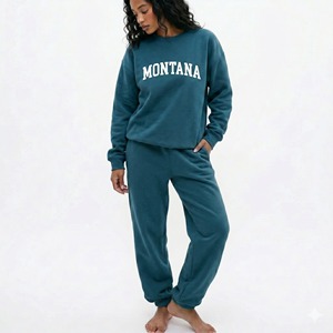 Conjunto Deportivo de Moda Urbana para Mujer, con Logotipo Personalizado, Sudadera y Pantalones Holgados de 2 Piezas, Estilo Vintage, Felpa - Product Image 1