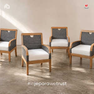 Natural Teak Wood Leisure Sofa Chair with Cotton <b>Liner</b> White Cushion Modern Lounge Chair for Living Room and Hotel Furniture - Product Image 5