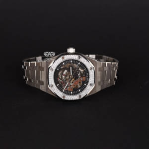 Reloj de Lujo con Esfera Esqueletizada para Hombre, Bisel con Incrustaciones de Diamantes, Acero Inoxidable, Reloj de Pulsera Mecánico Automático para Uso Diario - Product Image 5