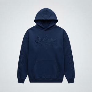<b>Men's</b> <b>Navy</b> Blue Embroidered Hoodie Premium Cotton <b>Fleece</b> Pullover Streetwear Sweatshirt Custom Logo Wholesale Fashion - Product Image 4