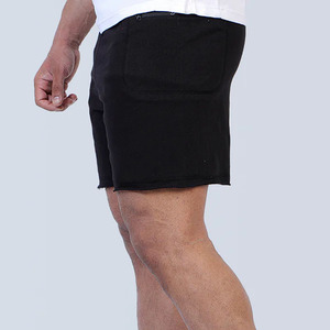 Shorts Bermuda en coton noir pour homme avec poches, taille mi-haute, fermeture élastique, style décontracté, couleur unie, tissu tissé - Product Image 5