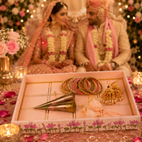 Plateau décoratif de mariage fait main, panier de mariage brodé floral, organisateur Shagun pour cérémonie Mehendi Haldi, plateaux d'emballage cadeau