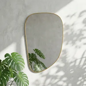 Irregular <b>Gold</b> Brass <b>Frame</b> Wall <b>Mirror</b> 3.0mm Thick Modern Minimalist Design for Bedroom Bathroom Entryway & Living Room - Product Image 2