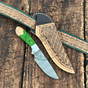 Couteau de chasse OEM en acier Damas, lame fixe pleine longueur, fourreau en cuir, dureté 58HRC, personnalisable, AR KNIVES - Product Image 1