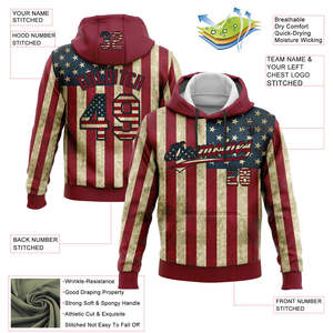 Custom Stitched <b>American</b> Flag Pattern Personalized Team Name and Number Premium Quality Men Sublimation Sports Pullover <b>Hoodie</b> - Product Image 2
