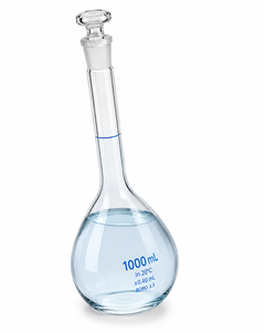 Frasco Volumétrico de Vidrio Borosilicato de 1000 ml, Cuello Largo, Clase A, Tapón de Precisión, Material de Laboratorio - Product Image 1
