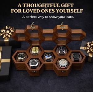 Boîte à montres et bijoux en bois artisanale à 7 emplacements pour hommes, présentoir vintage en nid d'abeille avec bois de rose indien et coussins en velours - Product Image 1
