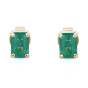 18K White Gold Octagon <b>Emerald</b> <b>Stud</b> <b>Earrings</b>-Geometric Drop Design - Product Image 2