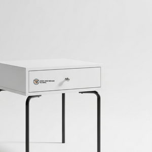 Taburete Moderno Industrial de Madera Blanca con Cajón, Patas de Metal Negro, Taburete Minimalista con Almacenamiento para Apartamento, Escuela, Dormitorio, Sala de Estar - Product Image 2