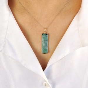 Natural <b>Emerald</b> Rectangle Cut 14K Gold <b>Pendant</b> 11x36mm Fine <b>Emerald</b> Jewelry <b>Pendant</b> For Women Wholesale Gold Gemstone <b>Pendant</b> - Product Image 5