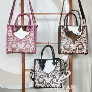 กระเป๋าถือหนังแท้ลาย Tooled รุ่นใหม่ OEM ODM สำหรับผู้หญิง หนังวัวขนสั้น สะพายข้างและสะพายไหล่ สไตล์วินเทจ - Product Image 1
