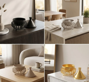 Juego de Tazones para Servir con Tapa de Metal Hecha a Mano, Diseño Oriental en Dorado, Plateado, Bronce y Negro, Acabado Pulido, Ecológico, Duradero, para Fiestas - Product Image 5