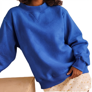 New Custom Logo Women's Soft Cotton Mock Neck Streetwear Embroidered Fleece Oversized Pullover Breathable Quick Dry Mock Neck - Product Image 1