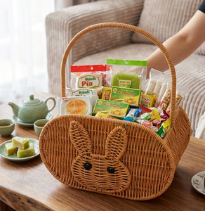 Handwoven Rattan Bunny Basket with Handle Cute Rabbit <b>Wicker</b> Storage <b>Bag</b> for Kids, Easter Gift Basket, Picnic from Vietnam - Product Image 3