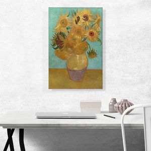 1889 ดอกทานตะวันบนพื้นหลังสีน้ำเงิน ภาพศิลปะบนผ้าใบ - Product Image 4