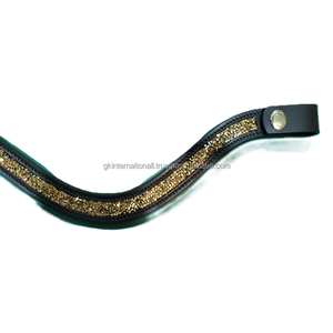 Bande de front de cheval en cuir rembourrée à canal vide en forme de vague personnalisée avec strass en cristaux dorés étincelants bande de front bling - Product Image 5