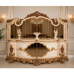 Majestic Baroque Style <b>Console</b> <b>Table</b> Set with Hand-Carved <b>Gold</b> Leaf High End Cream <b>Gold</b> <b>Console</b> Cabinet Premium Home Furniture - Product Image 1