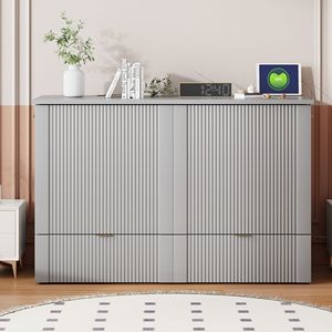 Letto a scomparsa matrimoniale grigio con struttura a pulegge, cassetto e prese/porte USB - Product Image 2