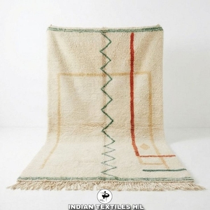 Alfombra Beni Ourain Marroquí Única Hecha a Mano, Alfombra Boho Beni Ourain Marroquí Albertina, Alfombra de Lana y Algodón Anudada a Mano en Color Crema Beige - Product Image 1