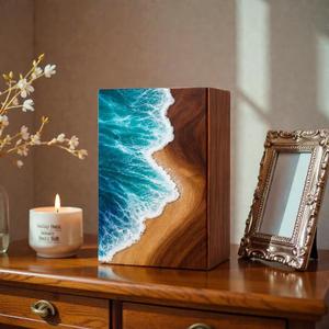 Caja de Madera de Resina con Ondas Oceánicas de Lujo, Caja de Recuerdos de Arte Epóxico Hecha a Mano Inspirada en la Playa, Caja de Recuerdos de Madera Premium - Product Image 1