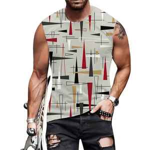 Men's Sleeveless Tank <b>Top</b> Geometric Print O-Neck Casual Knitted Breathable Polyester - Product Image 1