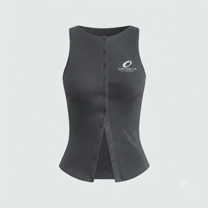 Débardeur côtelé vert pour femme, col rond, couleur unie, style formel, longueur standard, polyester/coton, éco-responsable - Product Image 1