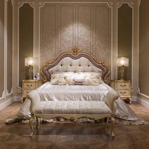 Juego de Dormitorio de Lujo Clásico de Madera de Caoba Maciza, Estilo Europeo, Tapizado, Tallado a Mano, para Villa o Apartamento - Product Image 1