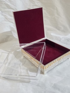 Caja de Joyería Cuadrada de Lujo Plateada con Diseño de Pavo Real, Organizador de Joyas Esmaltado, Caja de Terciopelo para Frutos Secos, Regalo de Boda Hecho a Mano - Product Image 6