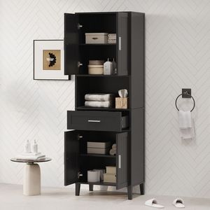 Mobile bagno alto autoportante da 180 cm con 2 ante a chiusura ammortizzata e 2 ripiani regolabili, armadietto aperto per soggiorno - Product Image 3