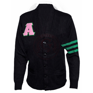 Cárdigan personalizado de la hermandad griega Alpha AKA, ropa bordada, chaqueta de punto para mujer, chaqueta universitaria, suéteres con cuello en V y mangas a rayas - Product Image 6
