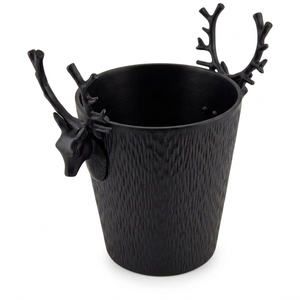 Portable Vintage Full Matte Black Bark Pattern Metal Ice Storage Bucket Container with Cast Deer Antler Handles - Product Image 5