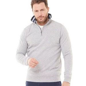 Sudadera con capucha de punto gris para hombre con cremallera de un cuarto, Colección de invierno, Forro polar, Estilo urbano, OEM, Venta al por mayor - Product Image 2